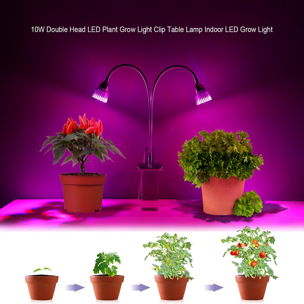10W Double Head Gooseneck LED Plant Grow Light Clip Table Lamp Hydroponic Desk Grow Light Garden Lighting LED Grow Light