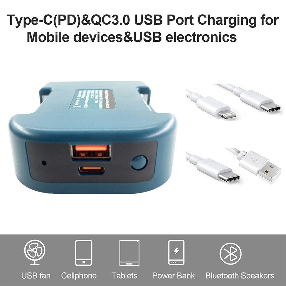 USB Charger Adapter Compatible For Makita For Dewalt For Milwaukee 18V Li-ion with USB Type-C Battery Holder Fast Charging