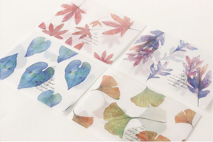 Sobres translúcidos de papel pergamino hojas de otoño