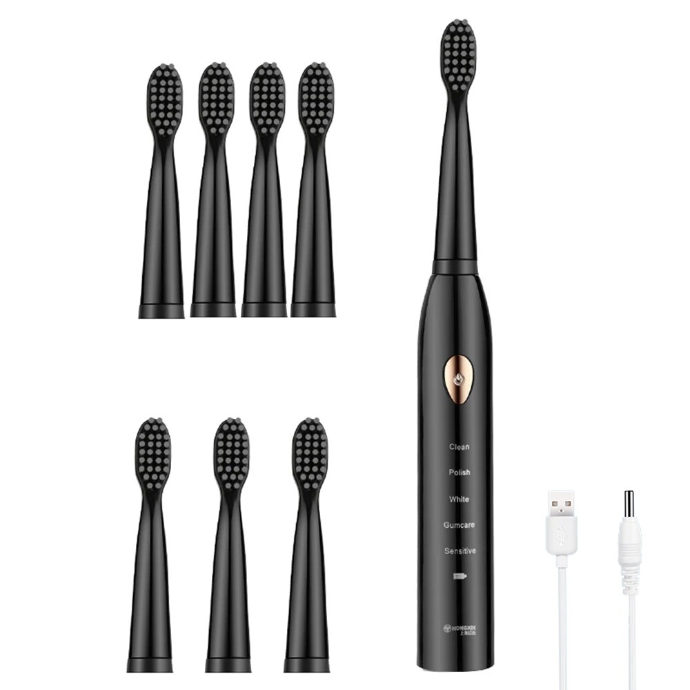 Poderoso ultra sônico sonic escova de dentes elétrica carga usb recarregável escovas de dentes lavável branqueamento eletrônico escova de dentes: Set C 8 head