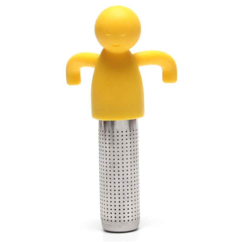 Silicone Human-Vormige Theezeefje Rvs 304 Thee Lek Fda Siliconen Thee Maker Herbruikbare Thee-ei Thee filter: YELLOW
