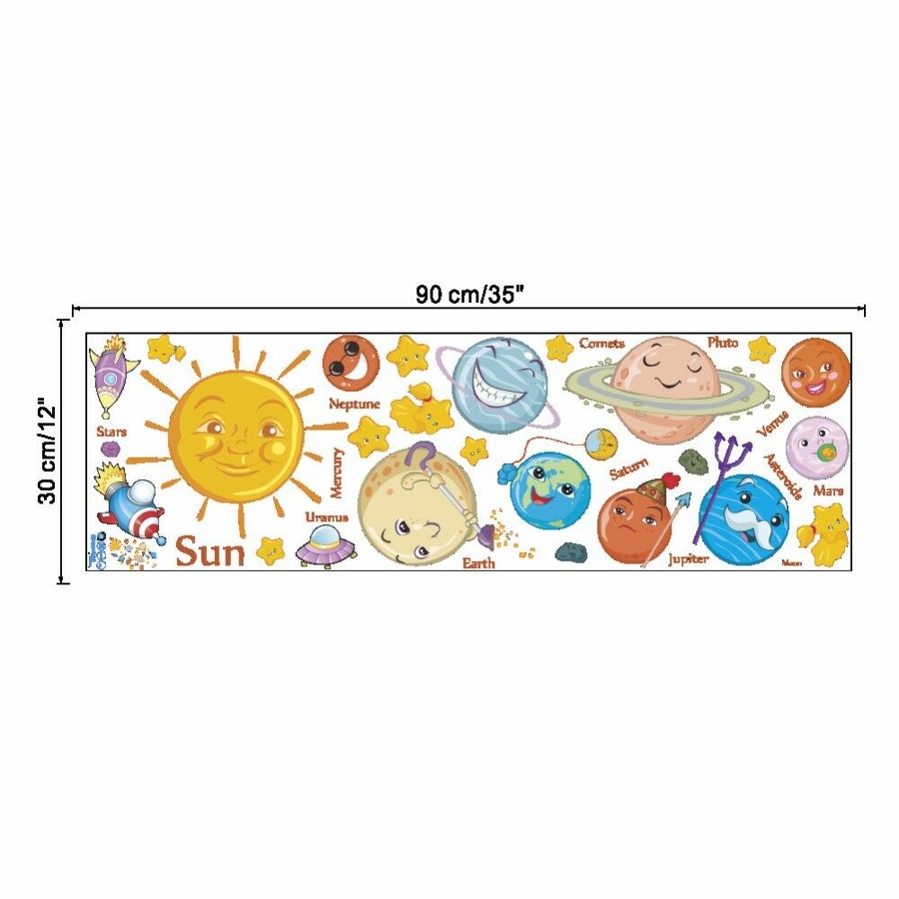 Pegatina de pared de planetas del Sistema Solar educativo, pegatina de decoración para habitación de chico del universo espacial, 1 Uds.: Default Title