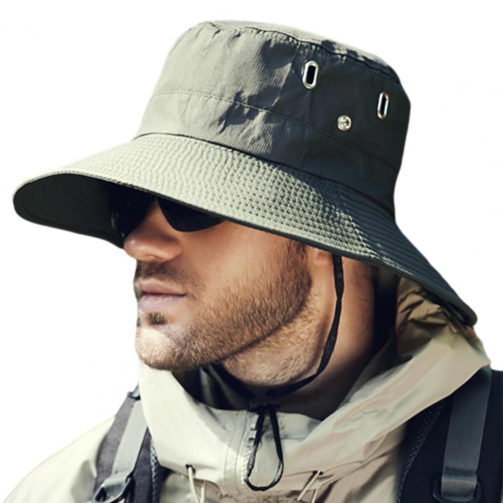 Summer Men Sun Hat Anti UV Sun Windproof Strap Wide Brim Bucket Hat Foldable Portable Travel Cap Fisherman Hat: army green