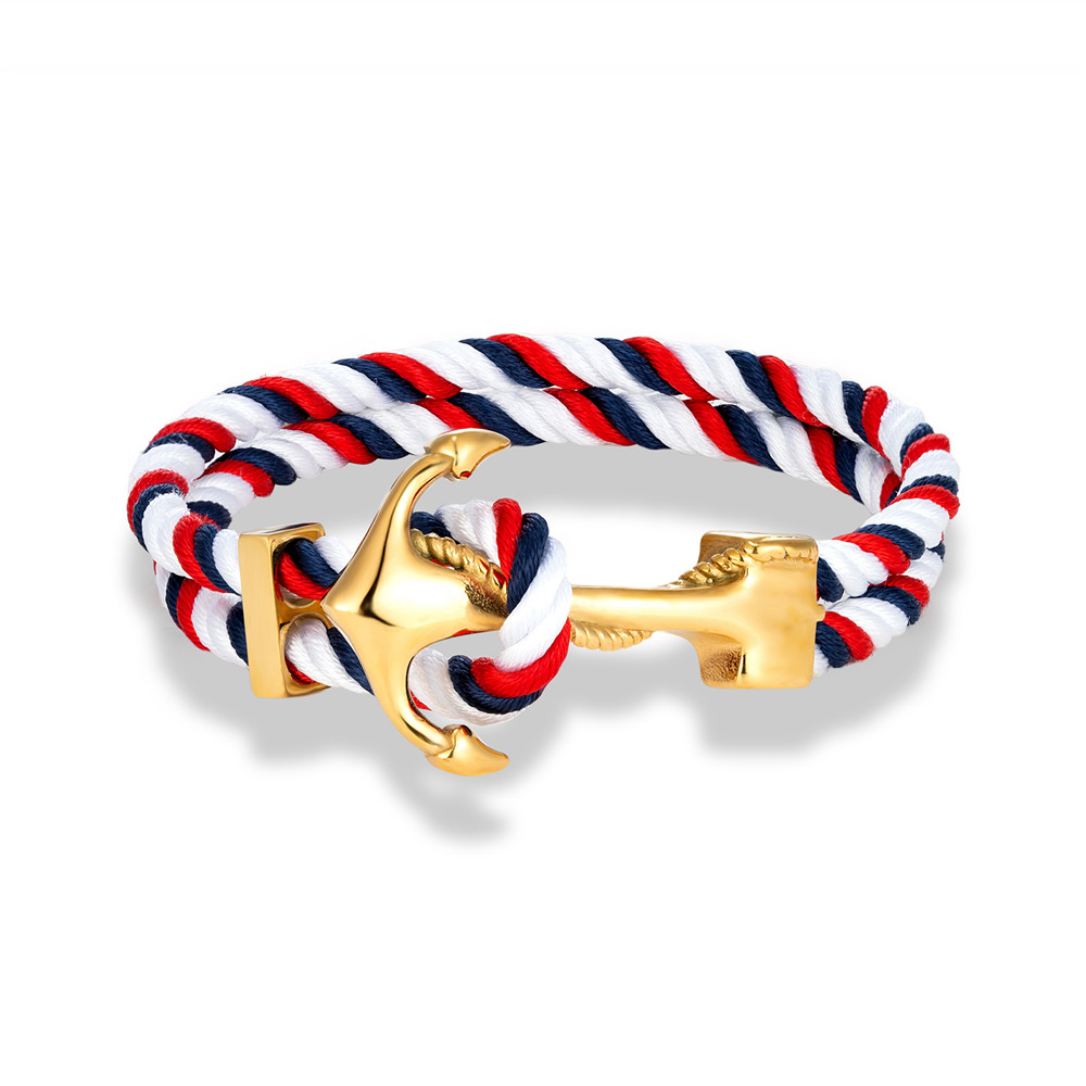MKENDN Men Anchor Bracelet Woven Multilayer Survival Rope Bracelets For Women Gold Color Stainless Steel Sailor Buckle: 23cm / Vermeil