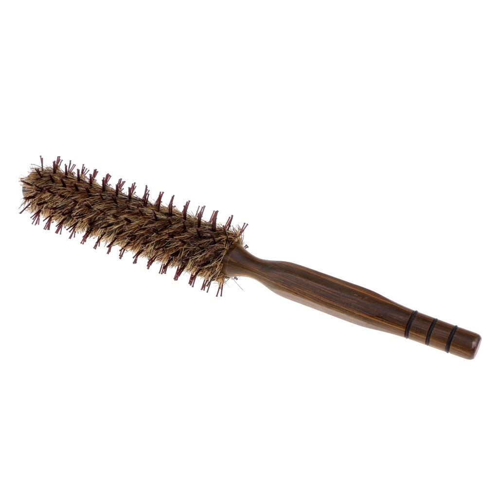 Kleine ronde haarborstel voor het föhnen, volume toevoegend, zachte borstelharen met nylon pinnen, handvat van natuurlijk hout