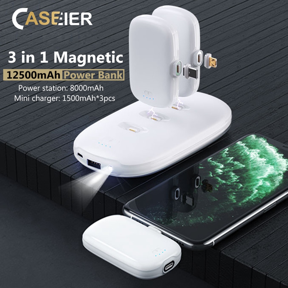 CASEIER 4PCS Mini Banca di Potere Magnetico 12500 mAh Portabel Caricatore 12500 mAh Powerbank Banking Per iPhone Xiaomi Samsung Banked