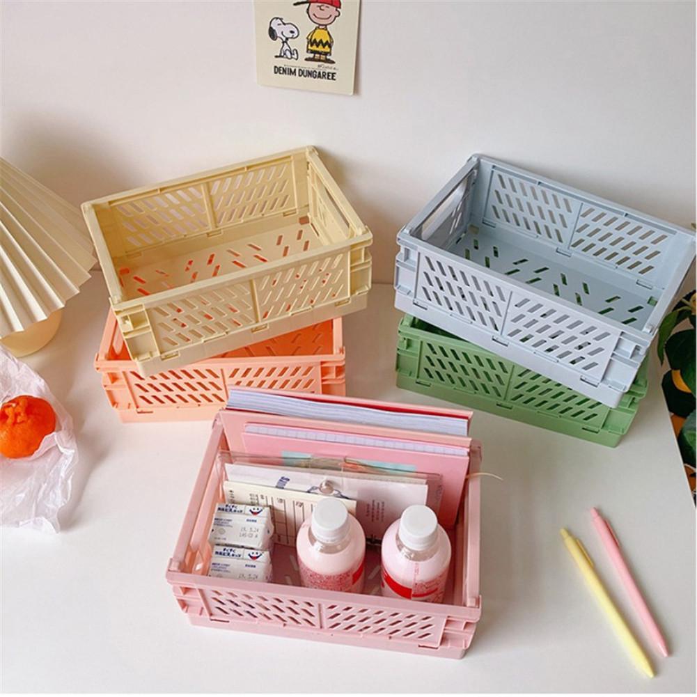 24.8x16.5x9.7cm Collapsible Crate Plastic Folding Storage Box Basket Utility Cosmetic Container Desktop Holder Home Use