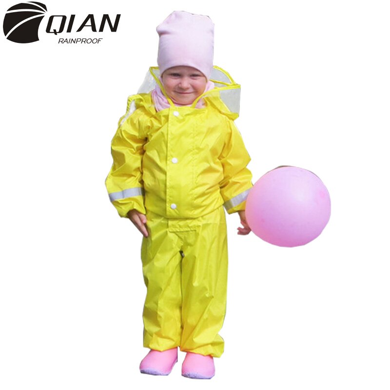 Qian 2-9 år gammal jumpsuit regnrock med huva tecknad barn i ett stycke regnrock turné fashionabla vattentäta barn regnkläder kostym