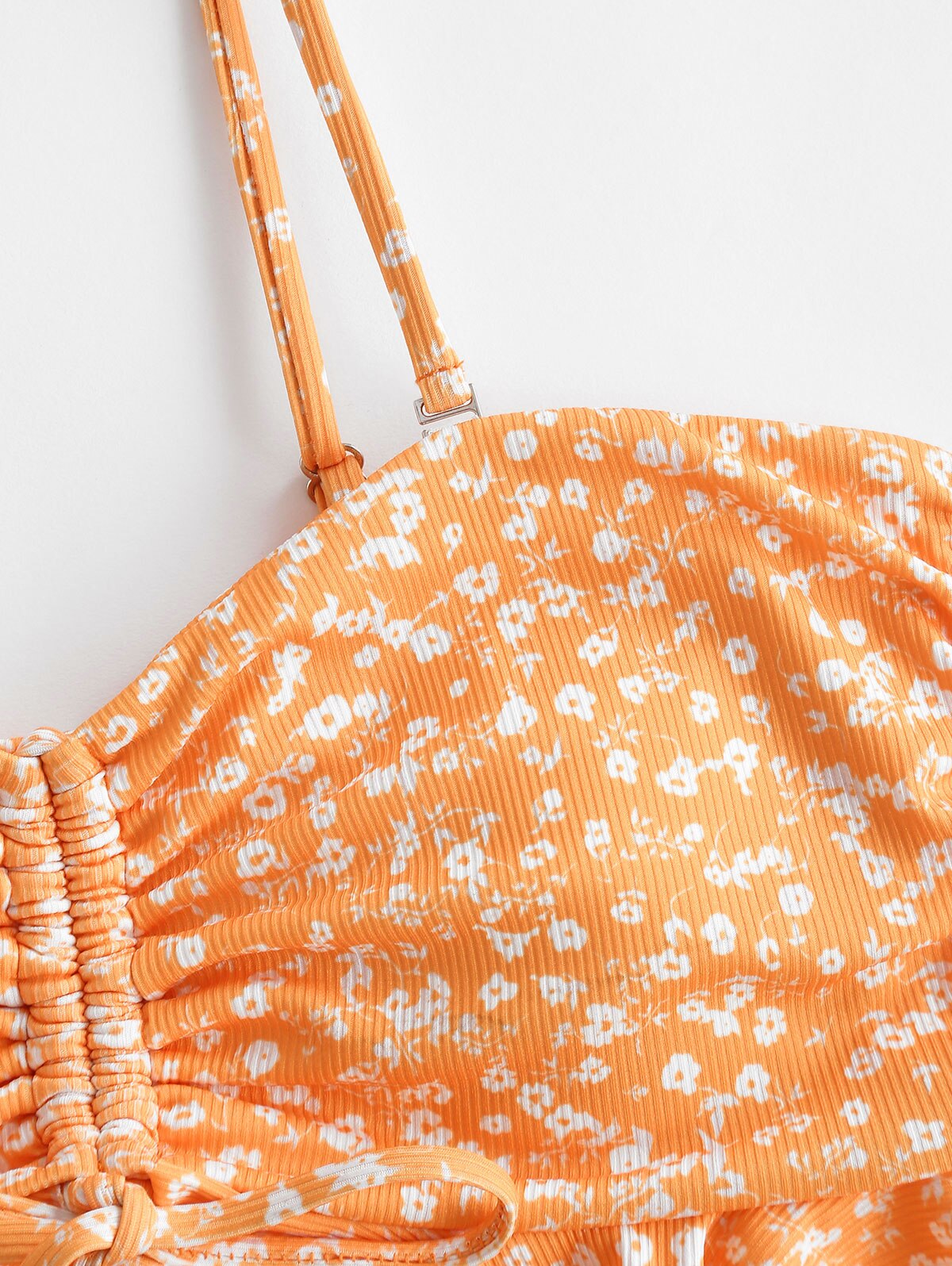 ZAFUL Tiny Floral Cinched Ribbed Peplum Swim Top 2 Piece Women Bathing Tops Women's 2022