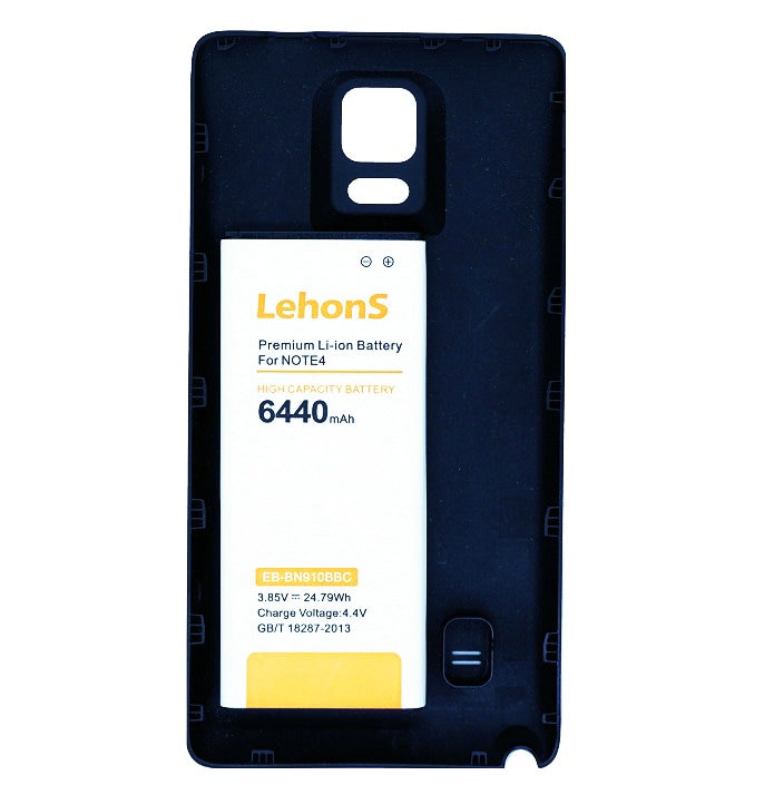 LehonS 6440mAh / 24.79W EB-BN910BBE Replacement Phone Extended Battery + Black Cover Case For Samsung Galaxy Note 4 N9100