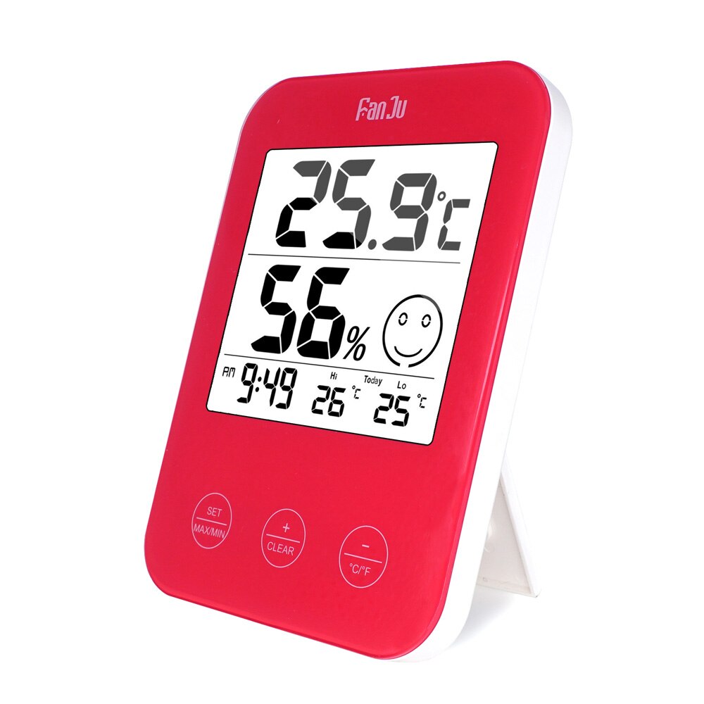 FanJu Digital Wall Table Desk Clock LCD Temperature Humidity Meter Thermometer Hygrometer Comfort Display FJ718: Red
