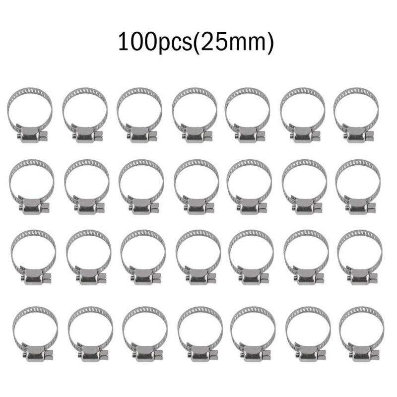 Clips Hose Clamps Assortment 1 inch Silver Anti-twist 100pcs Stainless Steel