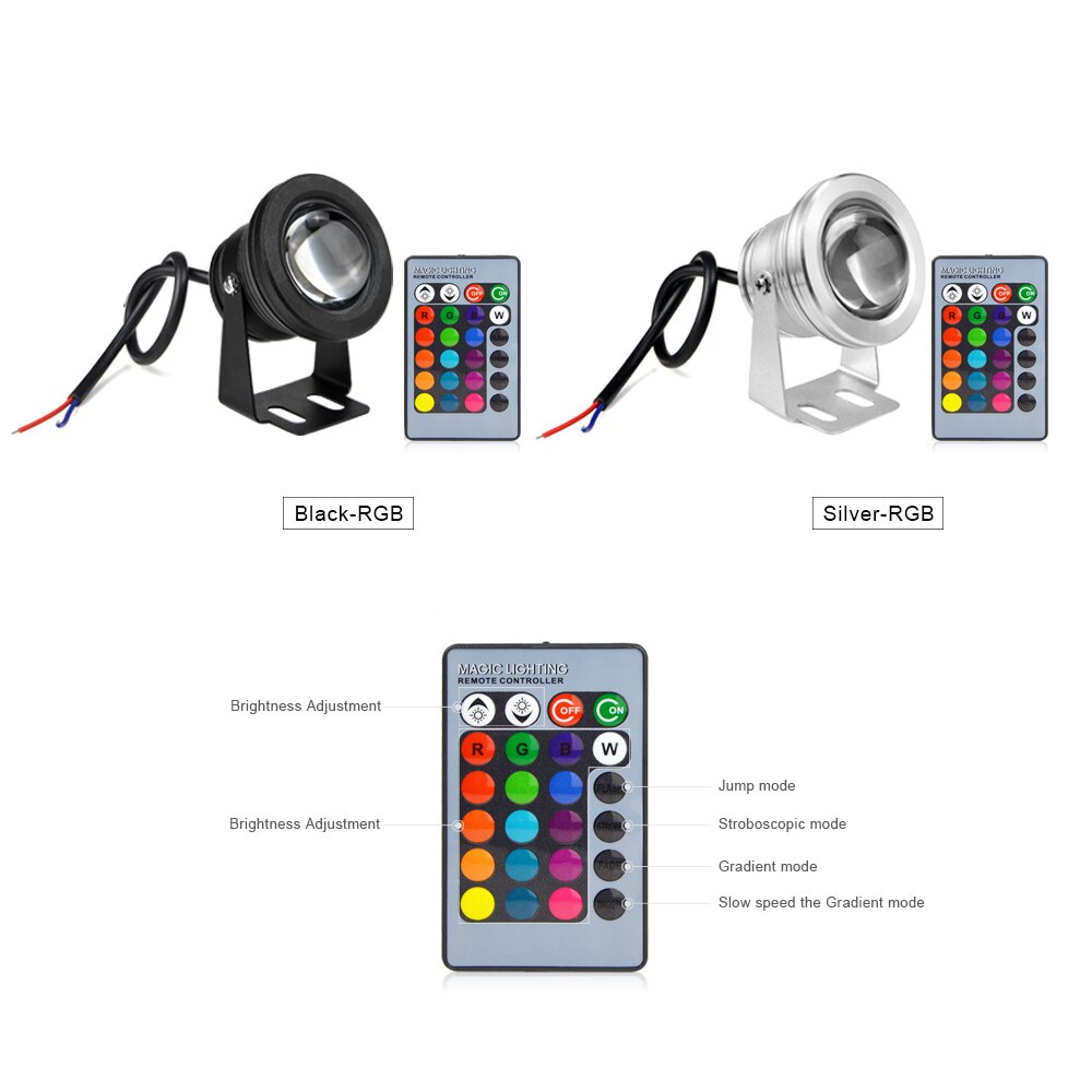 Foco LED DC12V, 10W, IP65, RGB, de exterior a prueba de agua, foco con mando a distancia IR de 24 teclas para decoración de sendero de paisaje de jardín