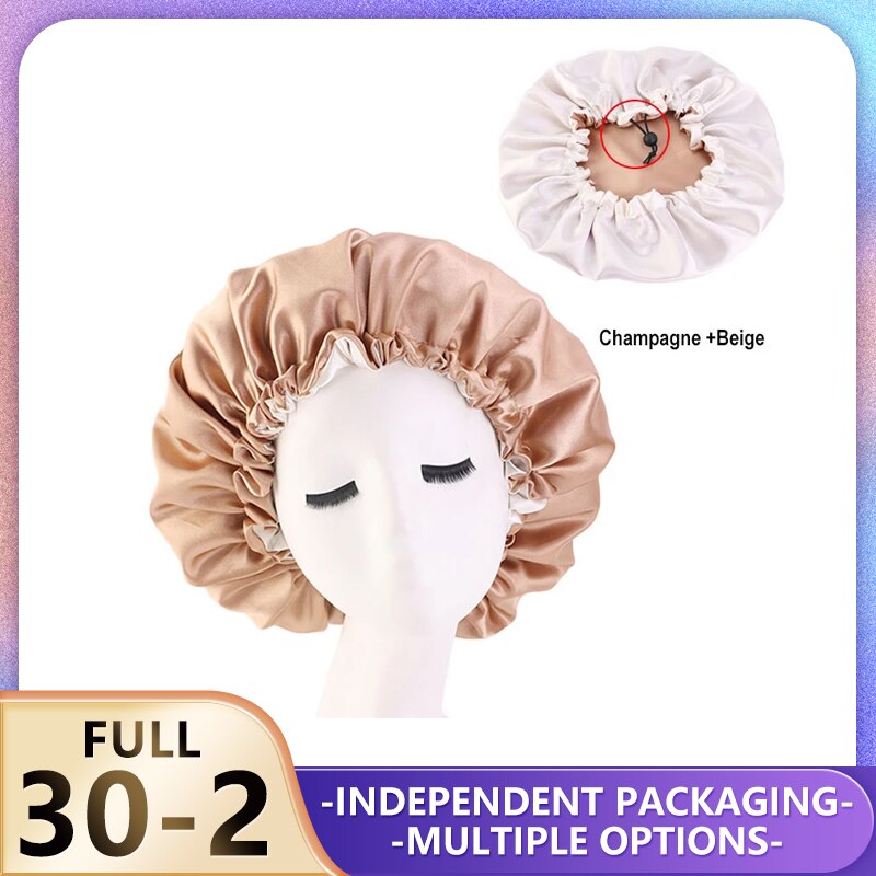 Reversible Satin Hair Bonnets Caps Women Double Layer Adjust Sleep Night Headwear Cover Hat For Curly Hair Styling Accessories