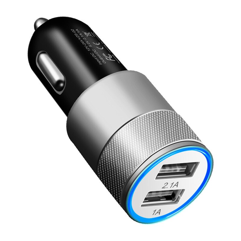 クラウチ 5 ボルト 2.1A デュアル USB 車の充電器金属合金高速自動車電話充電アダプタ iphone の Xiaomi サムスン huawei 社 HTC LG 充電器: Black and Gray