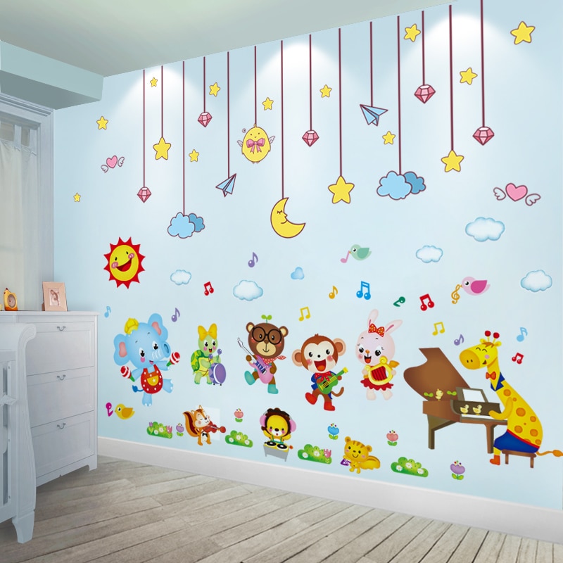 [Shijuekongjian] Stars Wolken Hangings Muurstickers Diy Dieren Muurstickers Voor Kinderen Slaapkamer Babykamer Nursery Huis Decoratie
