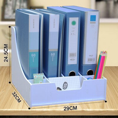 DIY wood table bookshelf office file document holder desktop Stationery Storage Organizer pen containers: with penholder