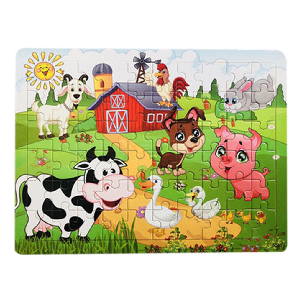 60 Piece Colorful Cartoon Puzzle Children Educational Toys Wooden Baby Kids Training Toy 5.15: O