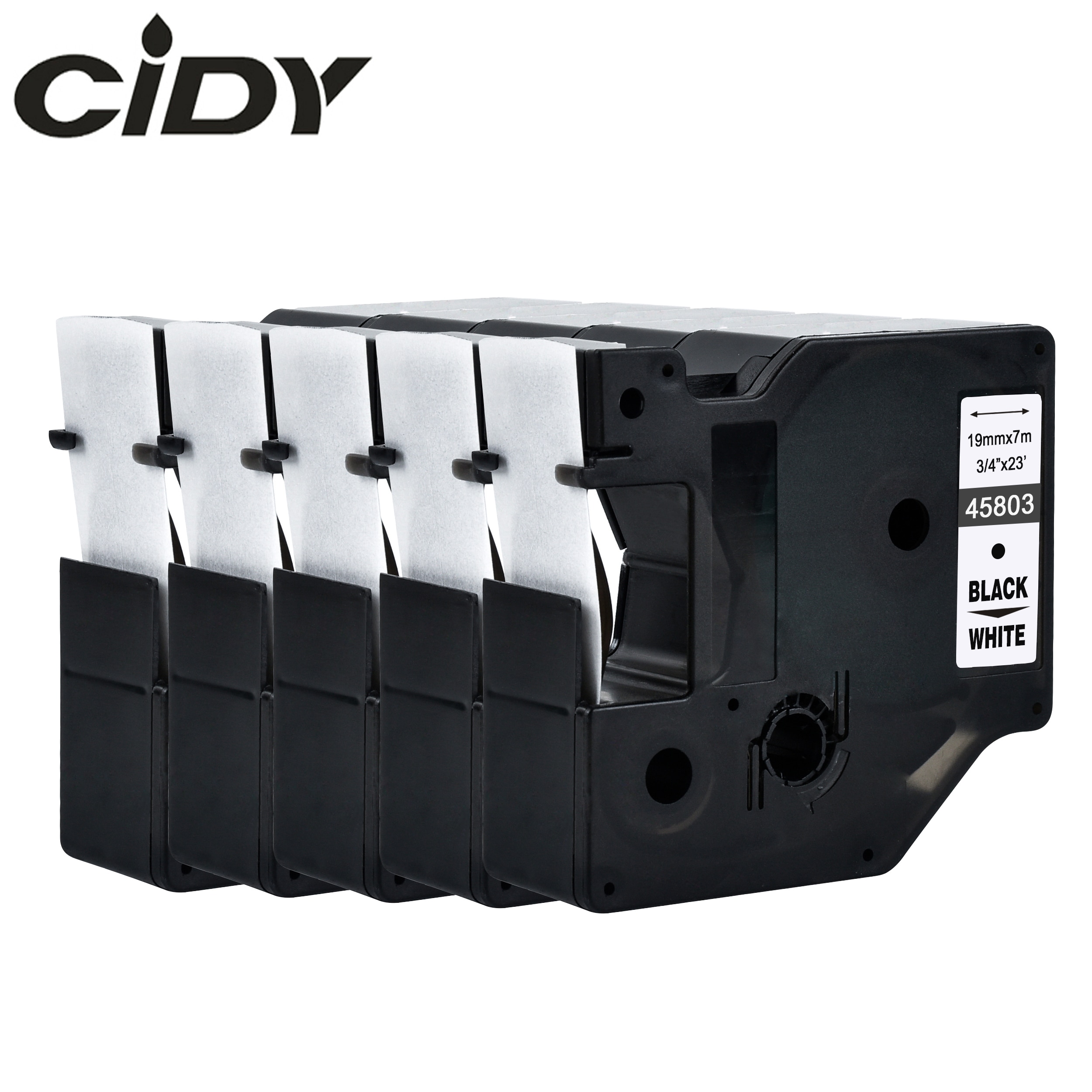 Cidy 5 stk 45803 kompatible dymo labelmanager 19mm d1 sort på hvid dymo maker 45808 label tape patroner til dymo  lm160 lm280