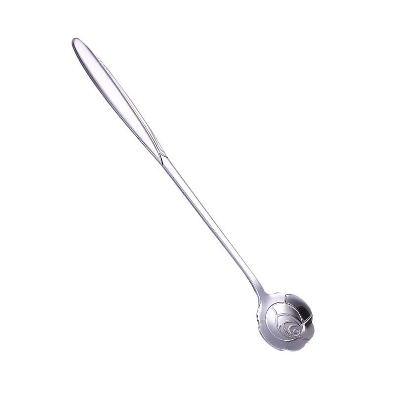 Acier inoxydable cerisier fleur cuillère créativité pétale longue poignée vaisselle mélange café crème glacée cuillères à café Gadgets de cuisine: silver rose
