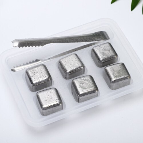 Kreatywność chłodnica naturalne kamienie Whisky zestawy wielokrotnego użytku ze stali nierdzewnej kostki lodu szczypce robić lodu kostki chłodzące wina prezenty narzędzie: C-6szt