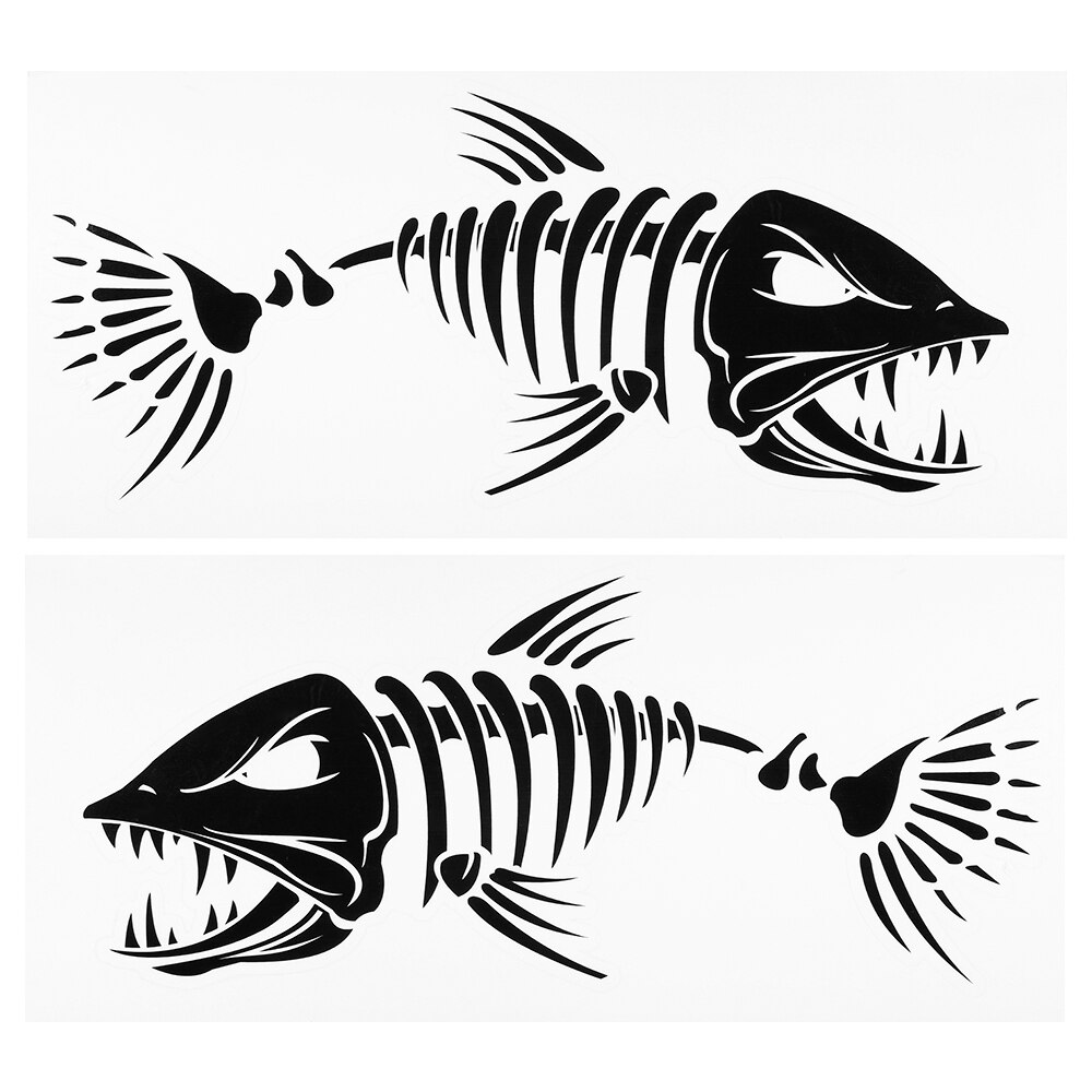 2 stk 18.5 * 8.2cm fisketenner munn klistremerker skjelett fisk klistremerker vinyl dekal fiskebåt kano kajakk grafikk tilbehør: Hvit
