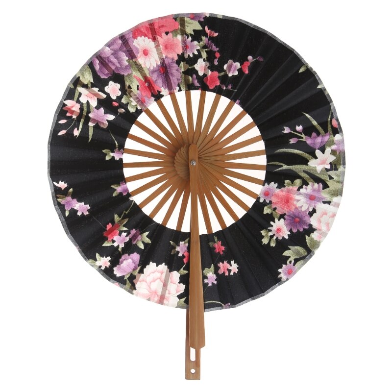 Japanese Flower Pocket Folding Hand Fan Round Circle Party Decor