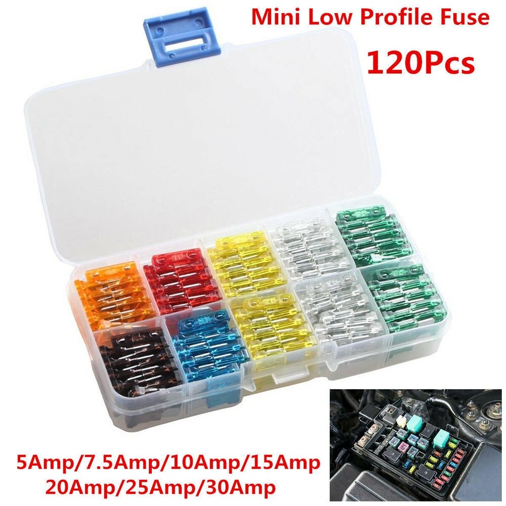 120Pcs Assorted Car Truck Mini Low Profile Fuse Micro Blade Fuse Set Kit