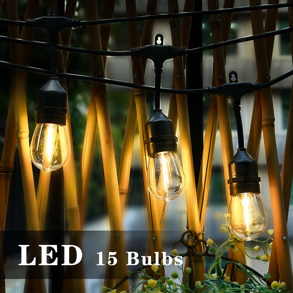 15m 15 Bulbs LED S14 String Lights Outdoor Decoration Light Bulb IP65 Waterproof Patio Lamp Garland