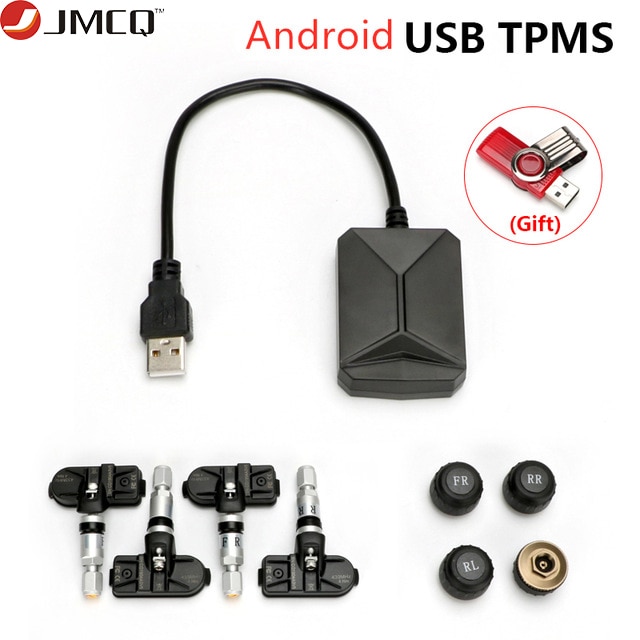 JMCQ USB Android TPMS Tire Pressure Monitoring System 116 Psi Alarm System 5V Internal External Android Navigation Car Radio