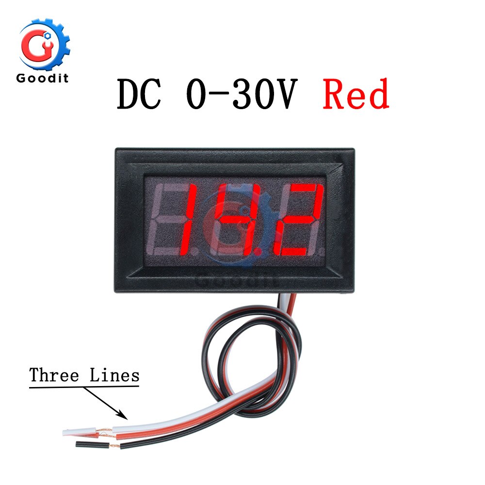 Mini digital voltmeter amperemeter  dc 100v 10a panel forstærker volt spænding strømmåler tester 0.56 "blå rød dobbelt led display: Dc 0-30v 3- leder