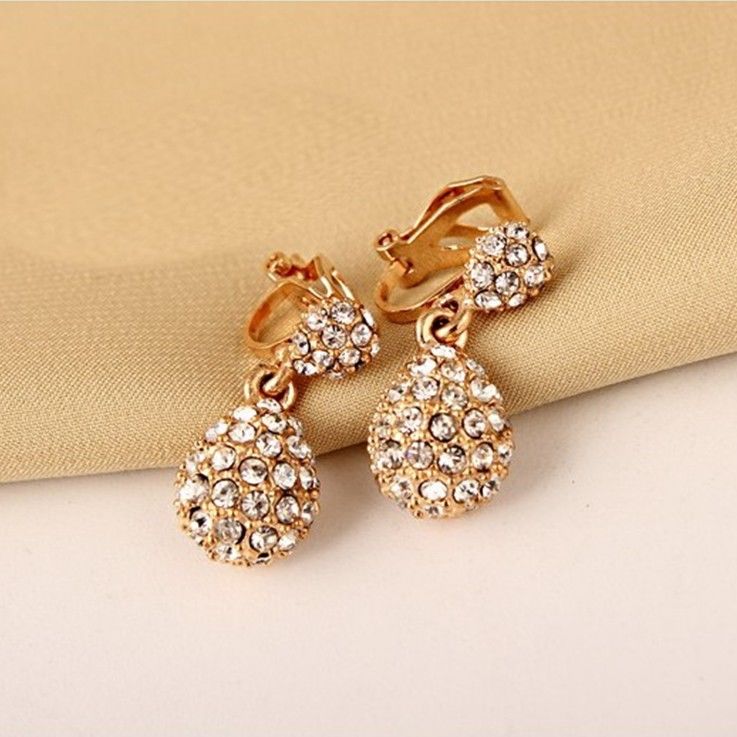 Jiofree Korea Rhinestone Gold Clip Op Oorbellen Voor Vrouwen Bridal Wedding Party Oorbellen Sieraden