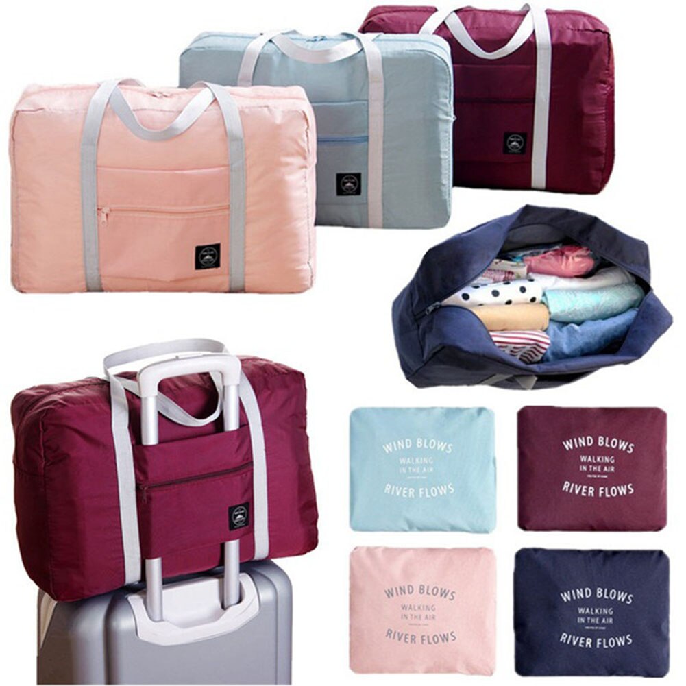 Clothes Storage Handheld Polyester Organizer Single Shoulder Foldable Space Saving Portable Side Pocket Dual Zipper Travel Bag