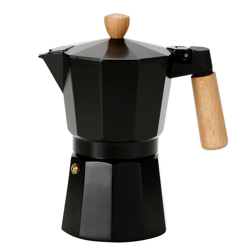 Seiko-cafetera italiana octogonal de aluminio con mango de madera, filtro de goteo hervido, utensilios de café: Gris claro