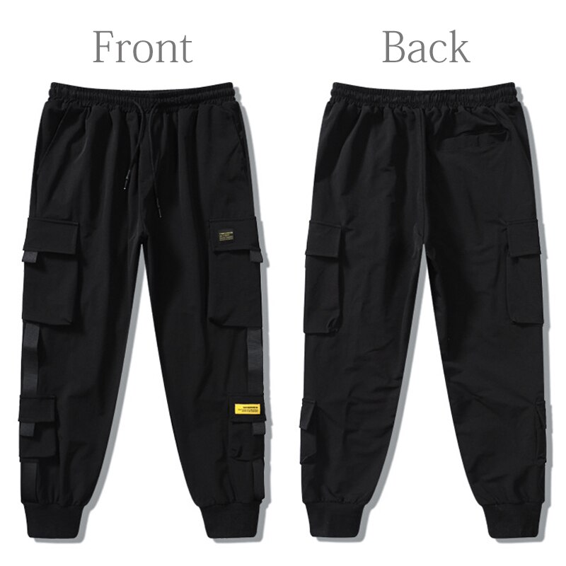 Pantalones Cargo de harén con bolsillos laterales para hombre, pantalón negro estilo Hip Hop, informal, a la , de calle,