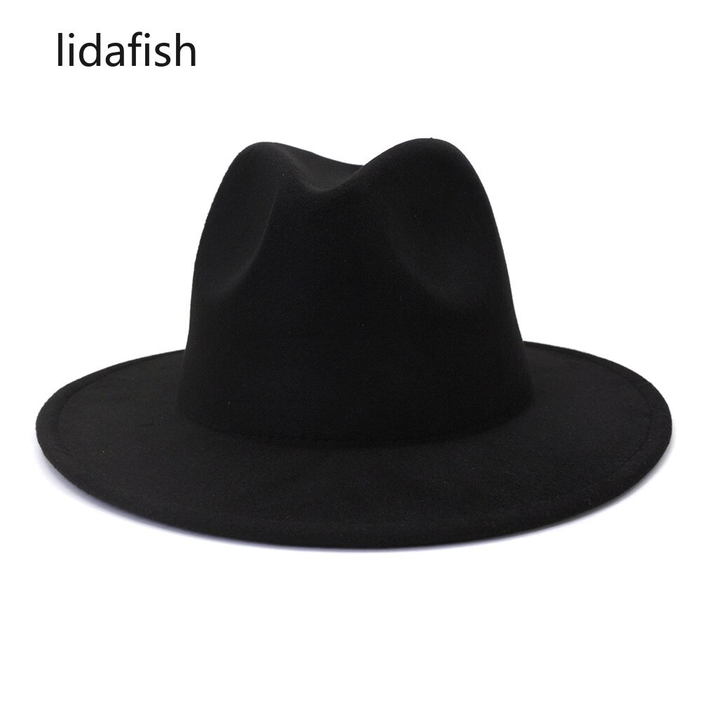 lidafish Black With Plaid Patchwork Wool Felt Women's Hats British style Jazz Fedoras Hat Panama Trilby Hat