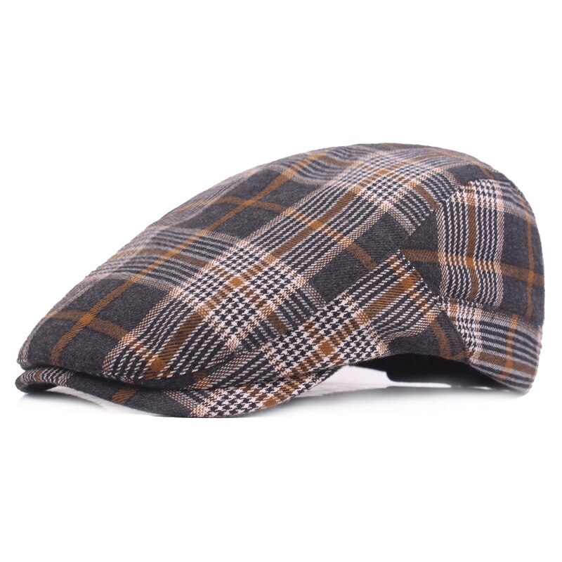 Showersmile röd rutig baskerhattar för män kvinnor rutiga platta kepsar bomullsbasker manlig klassisk brittisk stil vintage justerbara hattar: Kaki