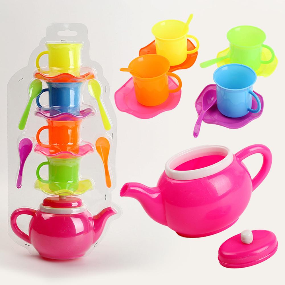 13Pcs Simulatie Kids Thee Party Waterkoker Cup Schotel Lepel Afternoon Tea Suppies Roze Pretend Play Keuken Speelgoed Voor Meisjes