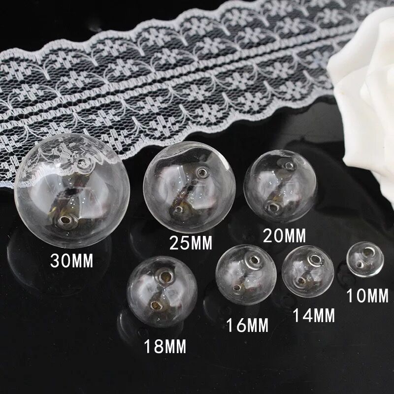 5pcs 6~30mm Transparent hollow glass ball with double hole round bubble vial glass globe orbs jewelry findings beads Accessories