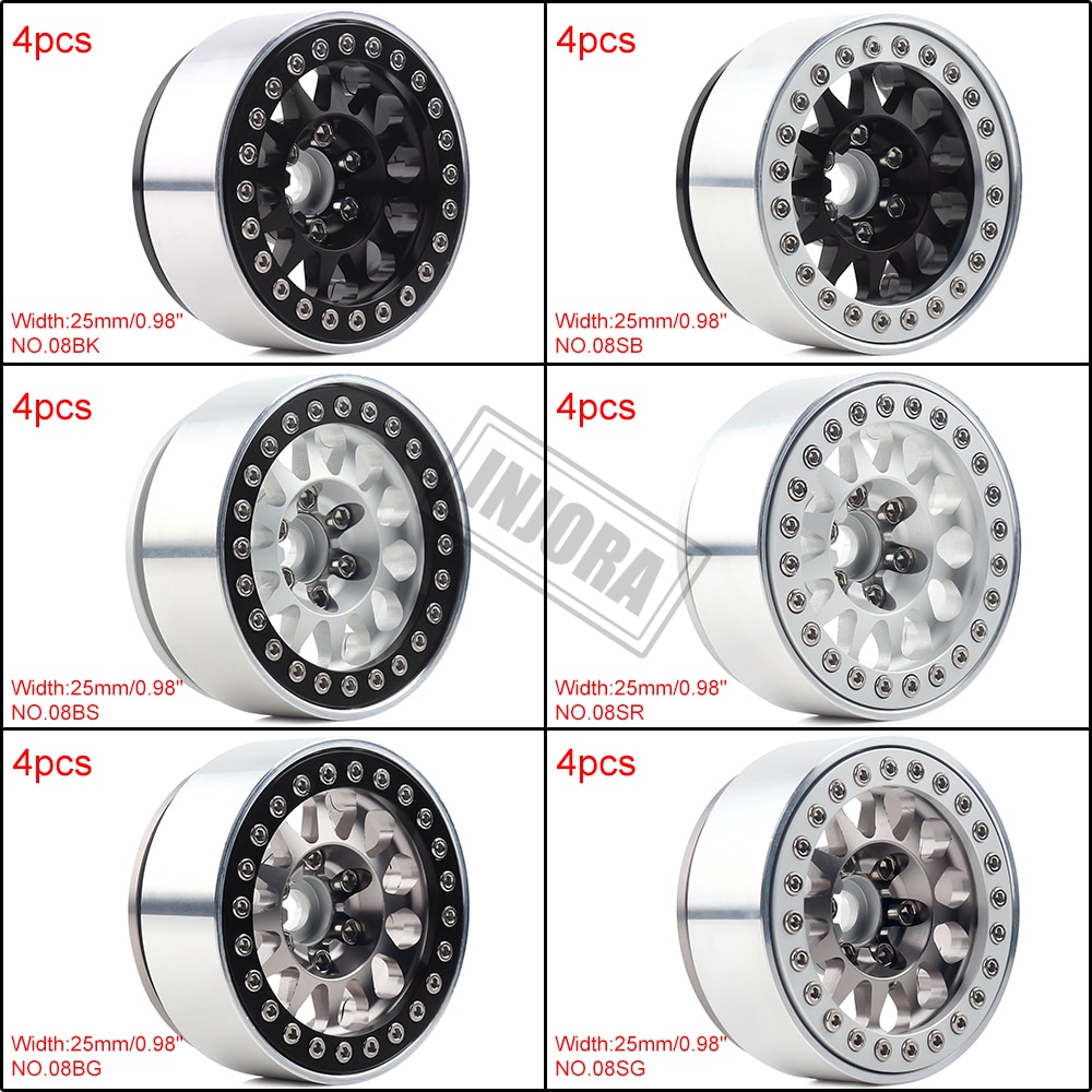 INJORA 4 pezzi metallo 1.9 Beadlock cerchione 12 raggi mozzo ruota per 1:10 RC Crawler Axial SCX10 II 90046 assiette Tamiya MST