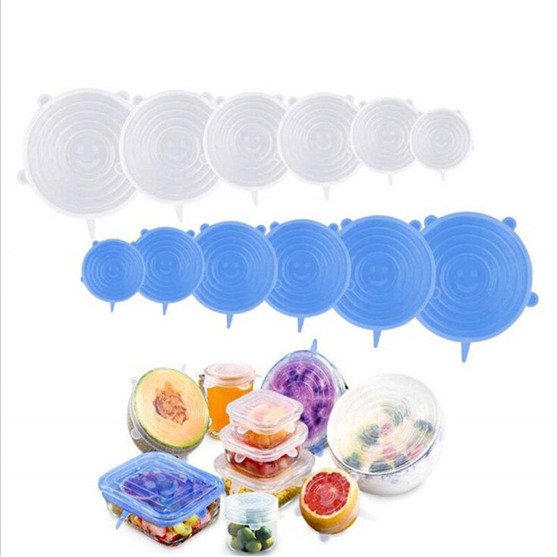 6Pcs Silicone Cover Stretch Lids Reusable Airtight Food Wrap Covers Keeping Fresh Seal Bowl Stretchy Wrap Cover Kitchen Cookware