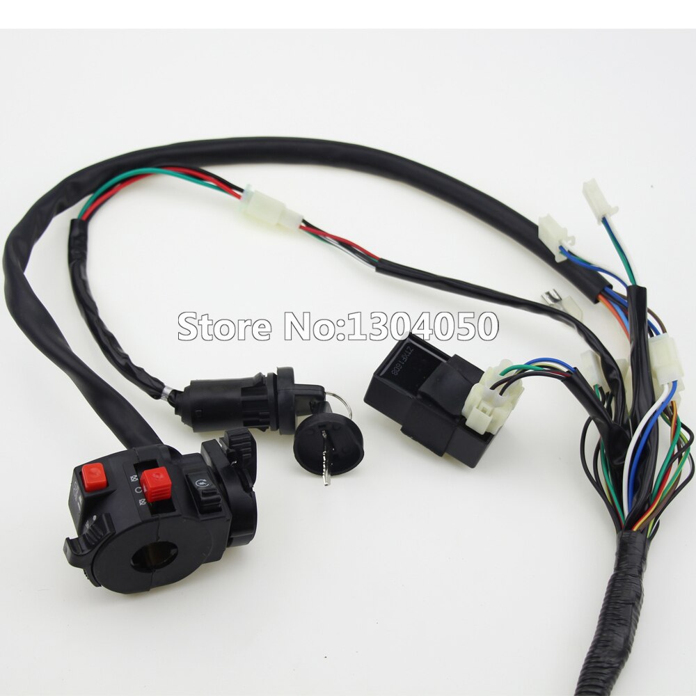 BUGGY WIRING HARNESS LOOM GY6 CDI ELECTRIC START STATOR 8 COIL C7HSA SPARK PLUG SWITCH ENGINE 150CC QUAD ATV GO KART KANDI DAZON