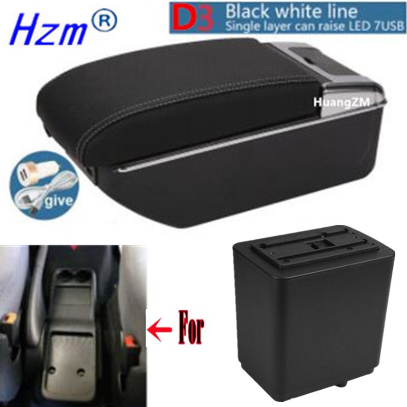 For Citroen Berlingo Armrest Retrofit parts For Peugeot Partner tepee Car Armrest Storage box car accessories Charging USB LED: D3 style white line