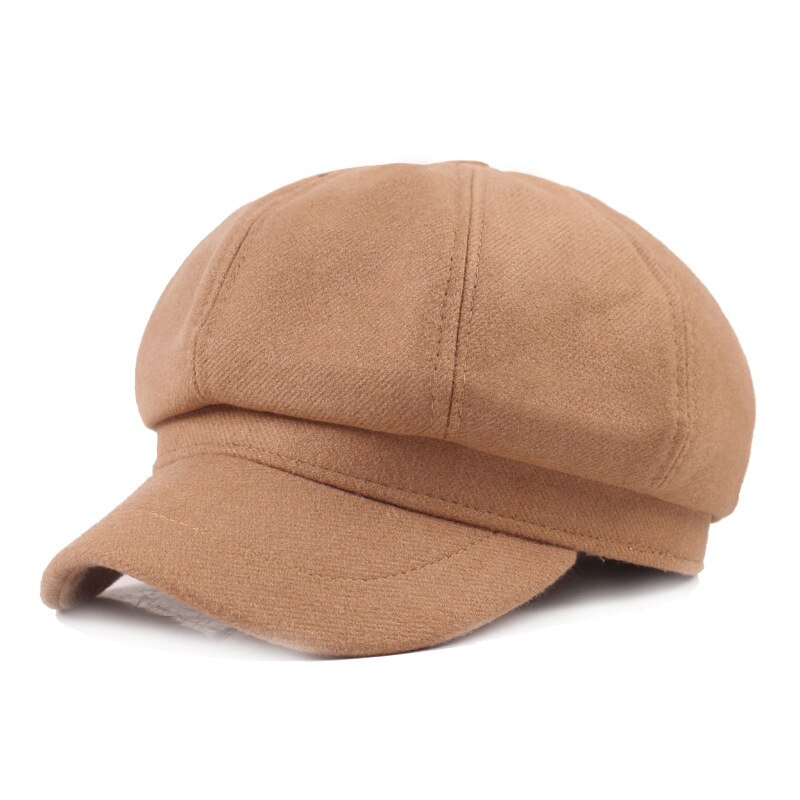 Winter Women Newsboy Caps Female Hats Cotton Dome Solid Color Retro Style Soft Outdoor: Beige