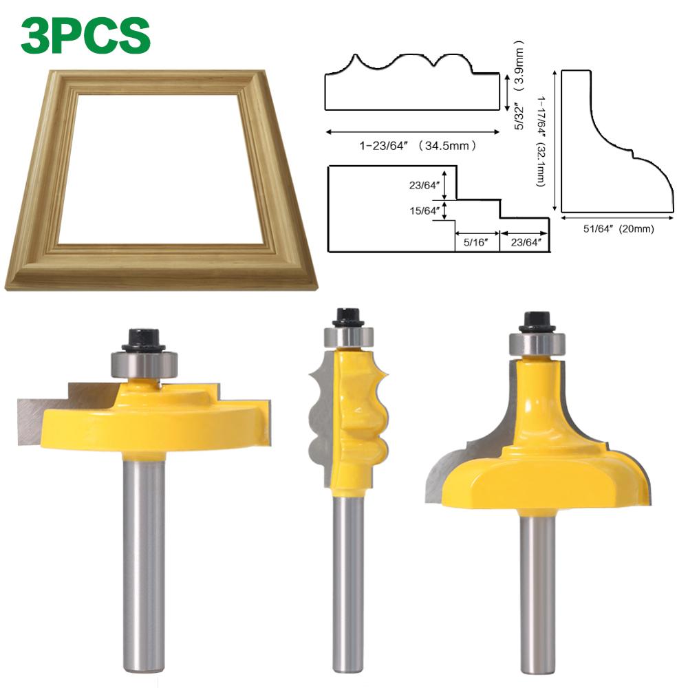 1PC 8mm Shank Picture Frame / Molding Router Bit - Large Trimming Wood Milling Cutter for Woodwork Cutter Power Tools: 3PCS