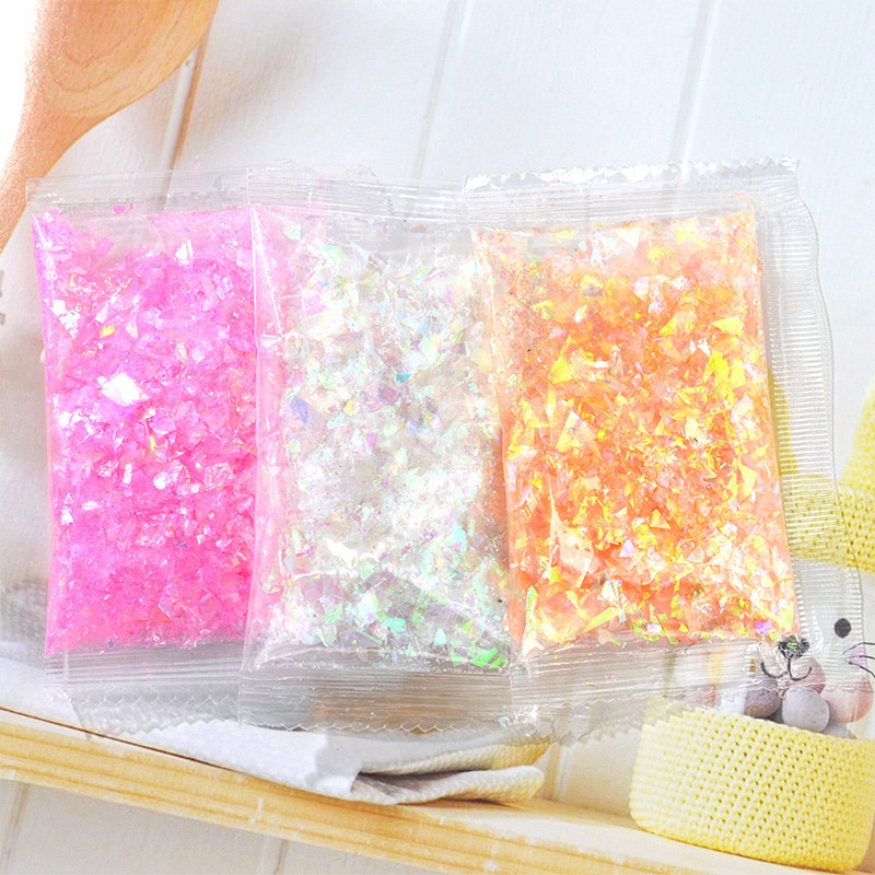 Iriserande glitter paljettflingor färgglada fluorescerande glas papper harts epoxi manikyr tillbehör för gör-det-själv