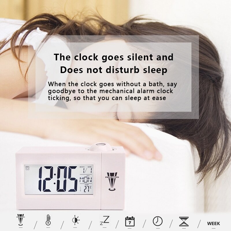 Digital projektion väckarklocka takklocka lcd-skärm snooze skrivbord bord klocka temperatur termometer heminredning tid projektor#