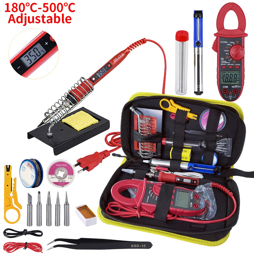 QHTITEC Multimetro Digital T-RMS Portable Clamp Meter Ammeter Volt Temp Capacitor Tester Repair Tool With Needle Tip Test Leads: TM-UA3268D-908S-Y-EU