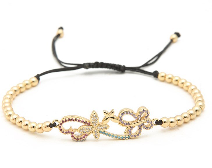 Goud Zilver Micro Pave Cz Zirconia Touw Aangepast Koperen Kralen Armband Wh3 Vlinder Charm Gevlochten Armbanden Sieraden Vrouwen: 1