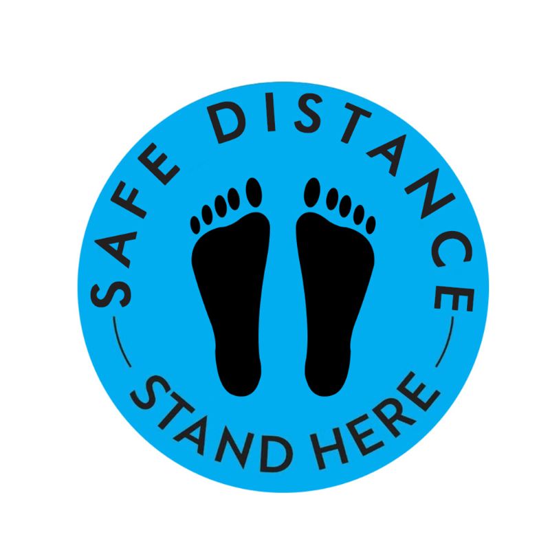Please practice social distancing floor sign.Safety sign.11" Circle Pressure sensitive adhesive. Pressure sensitive vinyl, made: G